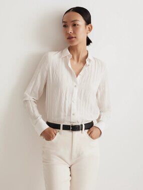 Madewell White Crinkle Button-Up Shirt Size XL